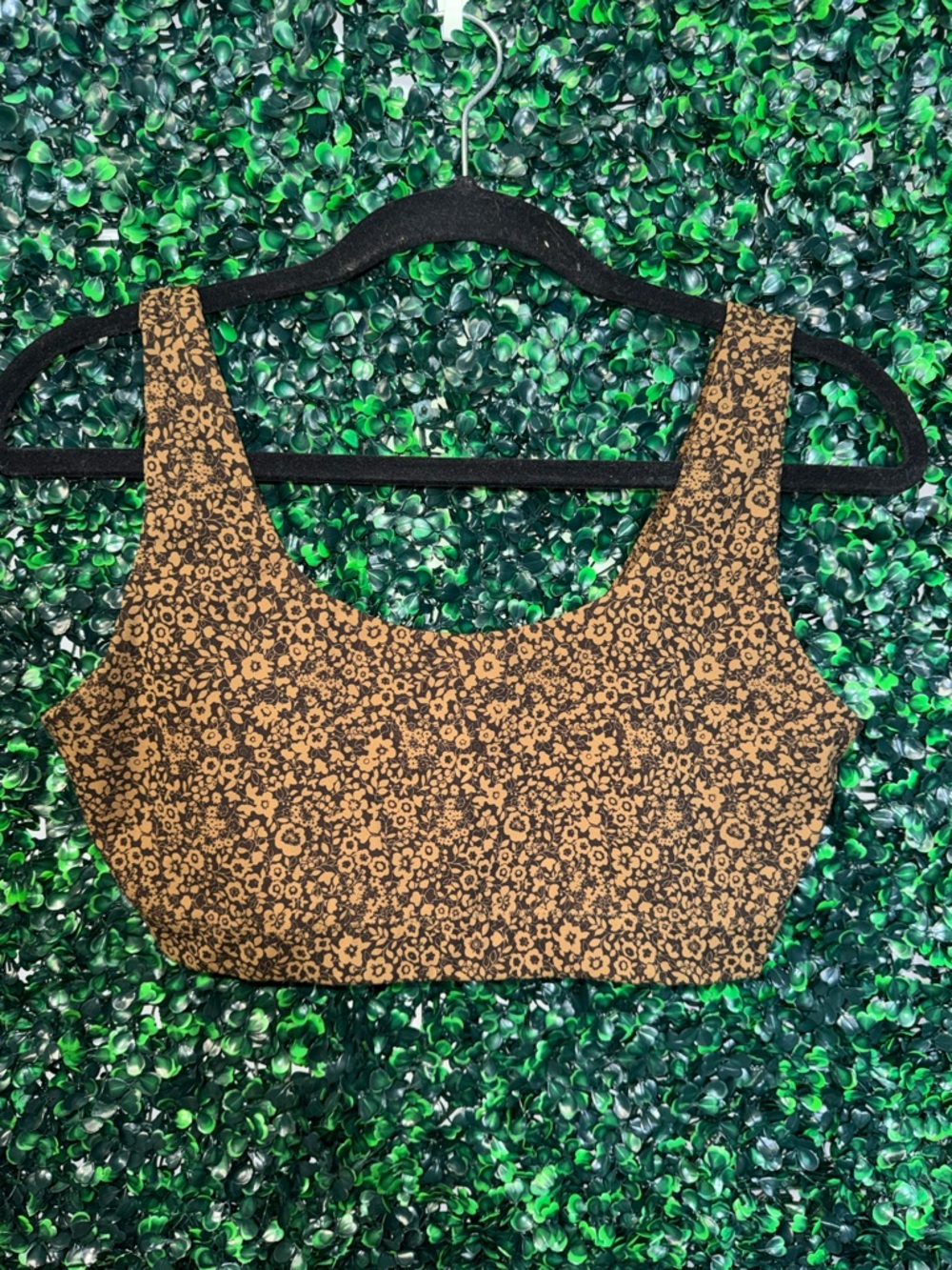 Everlane Black and Tan Floral Crop Tank Top